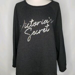 Victoria’s Secret Sz Small Gray Sweater Sequins Logo Slouchy Y2K Glam EUC